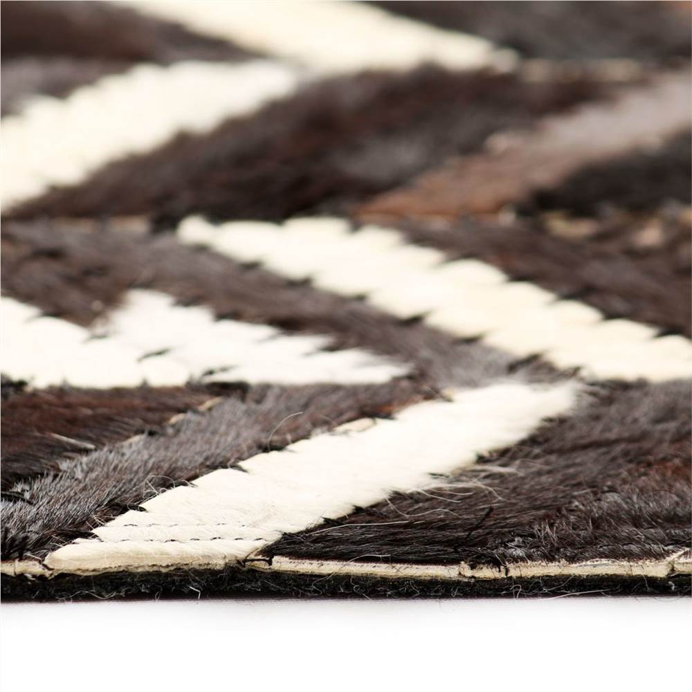 Rug Genuine Leather Patchwork 80x150 cm Chevron Black/White