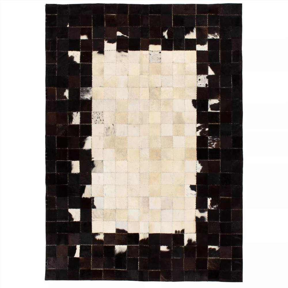 Dywan Prawdziwej Skóry Patchwork 80x150 cm Kwadrat Czarny / Biały
