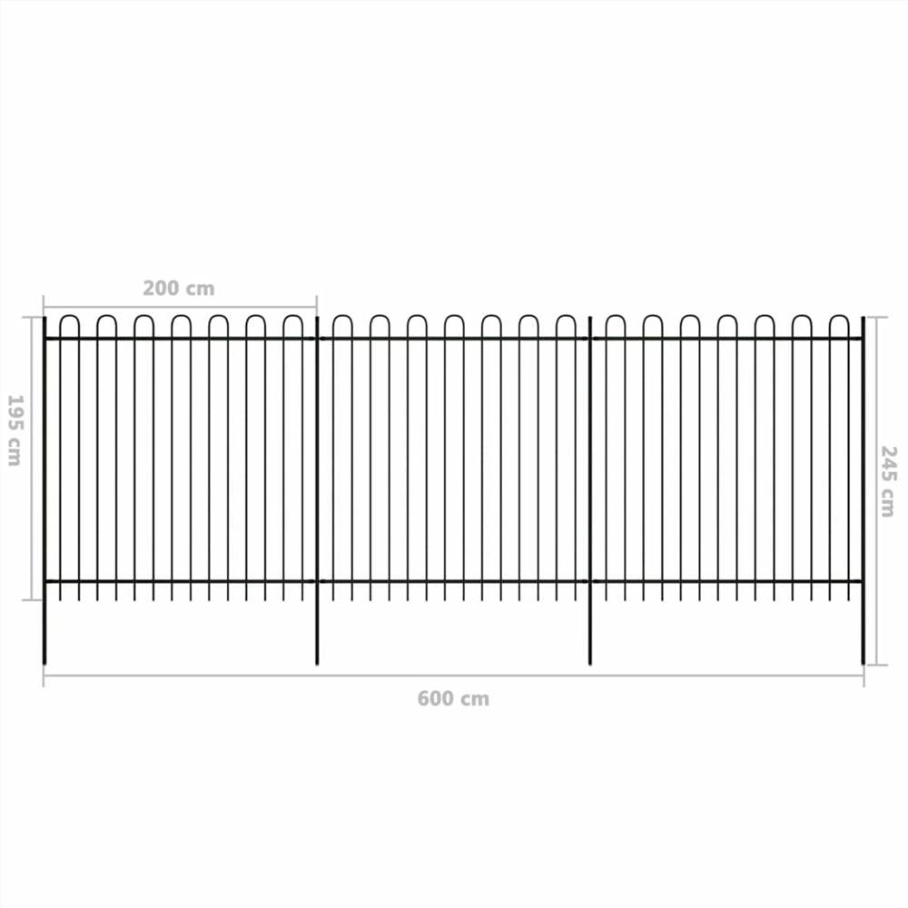 Security Palisade Fence with Hoop Top Steel 600x200 cm Black