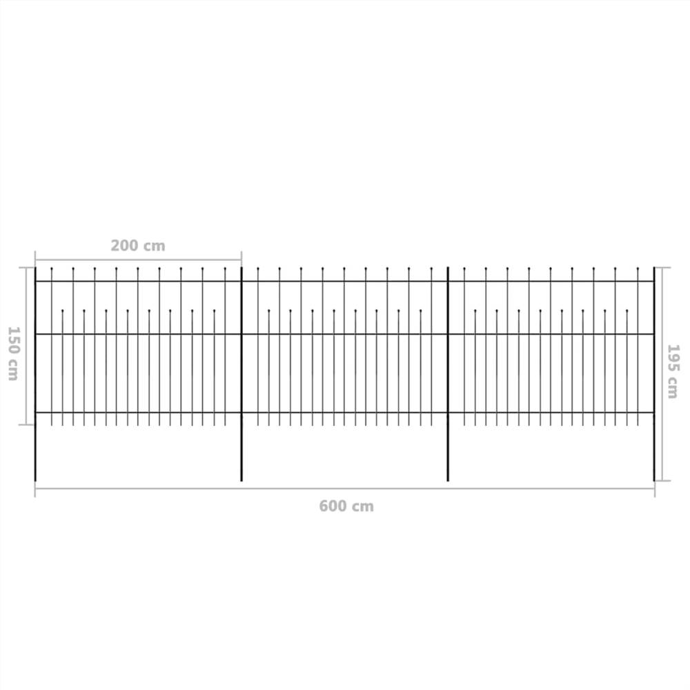 Security Palisade Fence with Pointed Top Steel 600x150 cm Black
