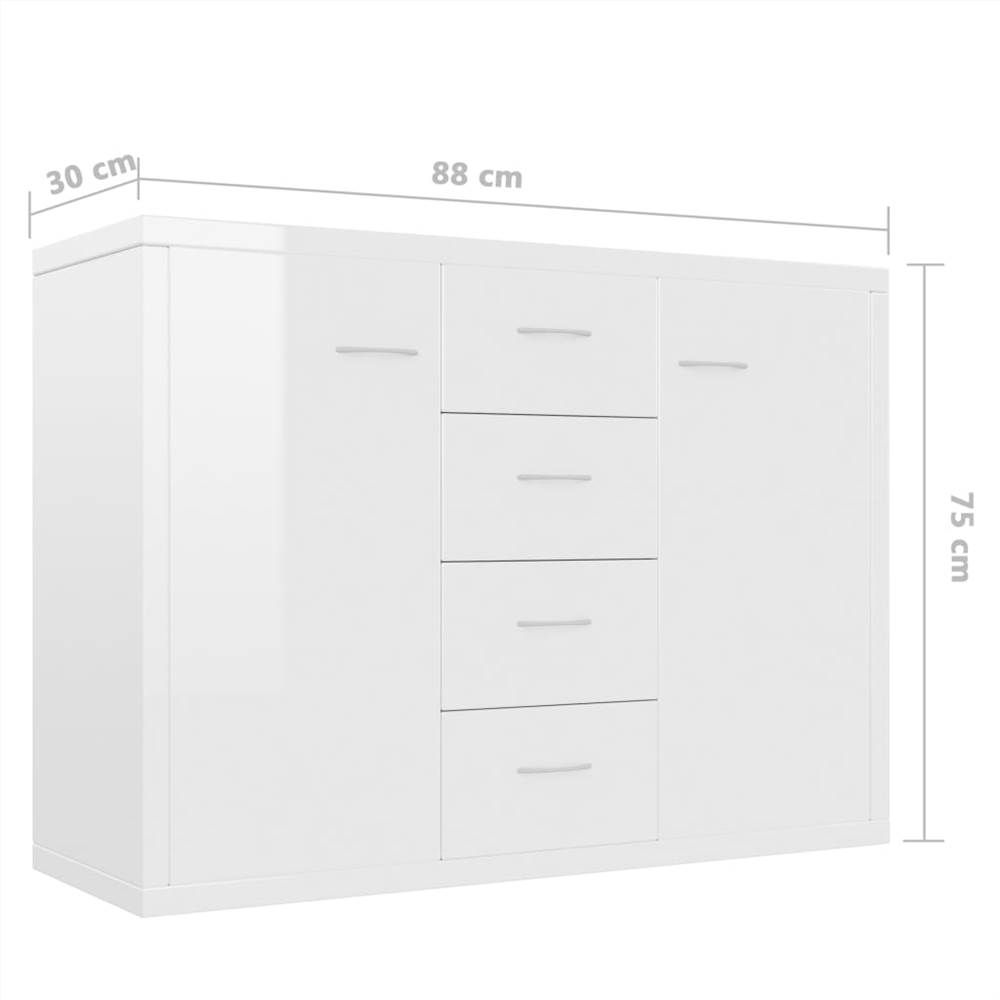 Sideboard High Gloss White 88x30x65 cm Chipboard