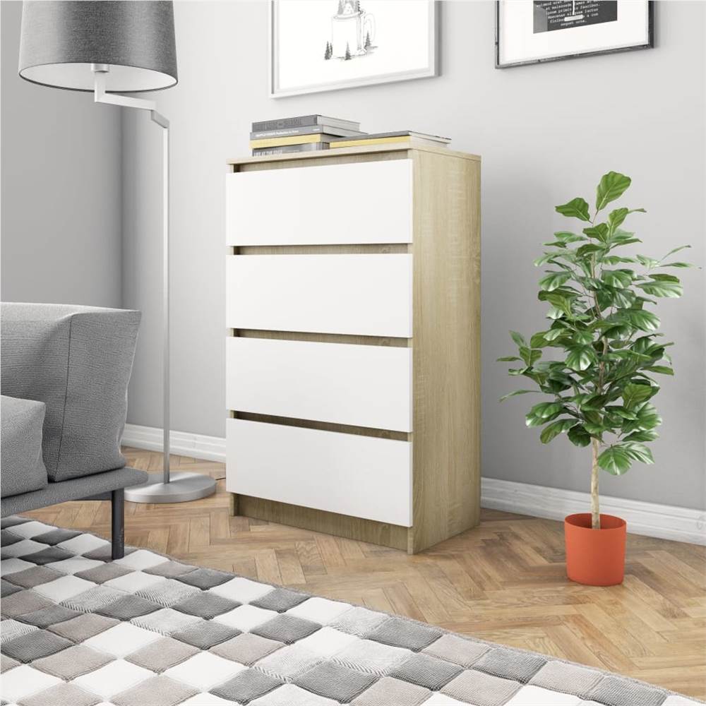 

Sideboard White and Sonoma Oak 60x35x98.5 cm Chipboard