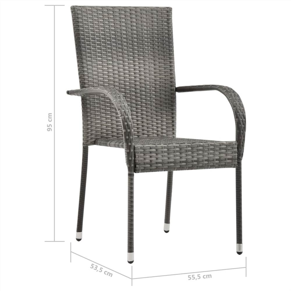 Stackable Outdoor Chairs 6 pcs Grey Poly Rattan