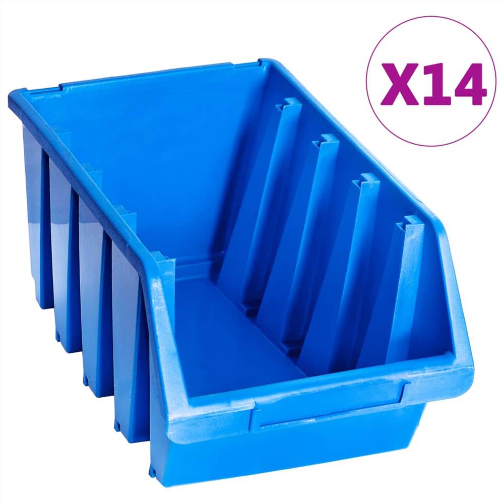 Contenitori impilabili 14 pezzi in plastica blu