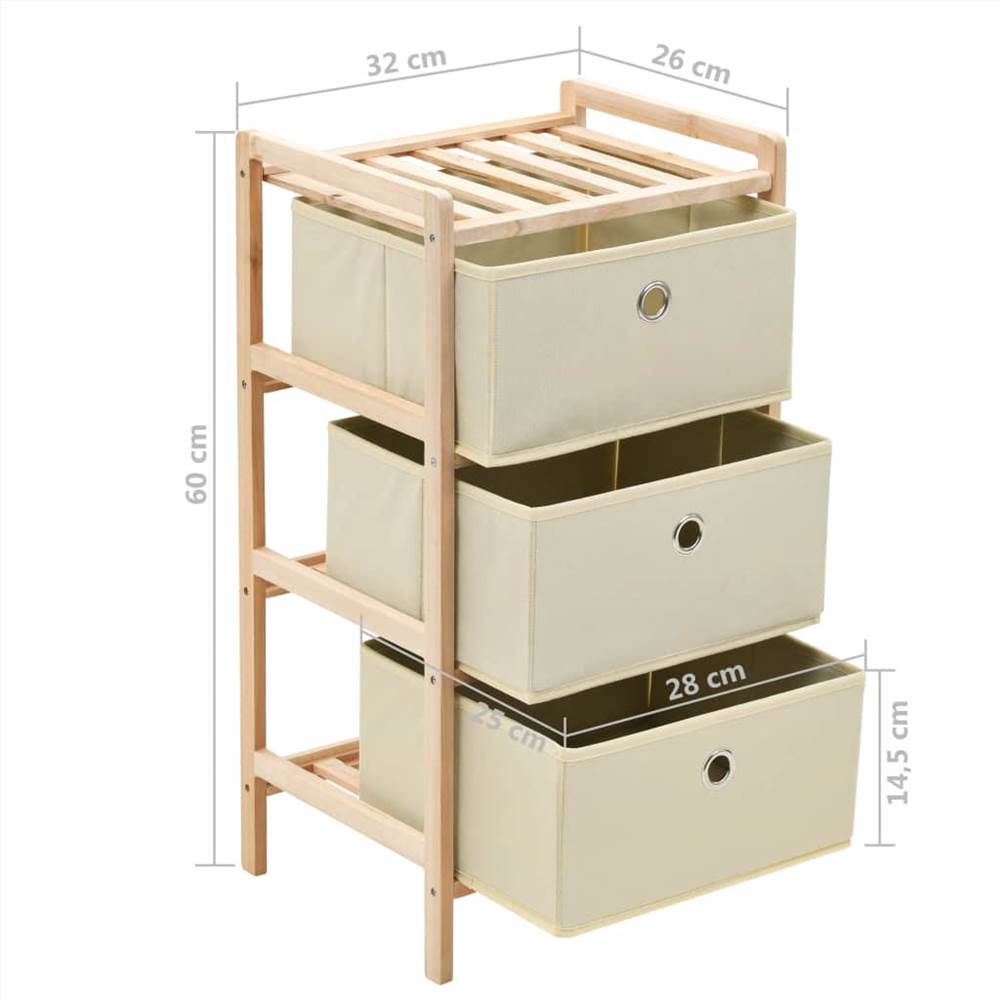 Storage Rack with 3 Nonwoven Baskets Cedar Wood Beige