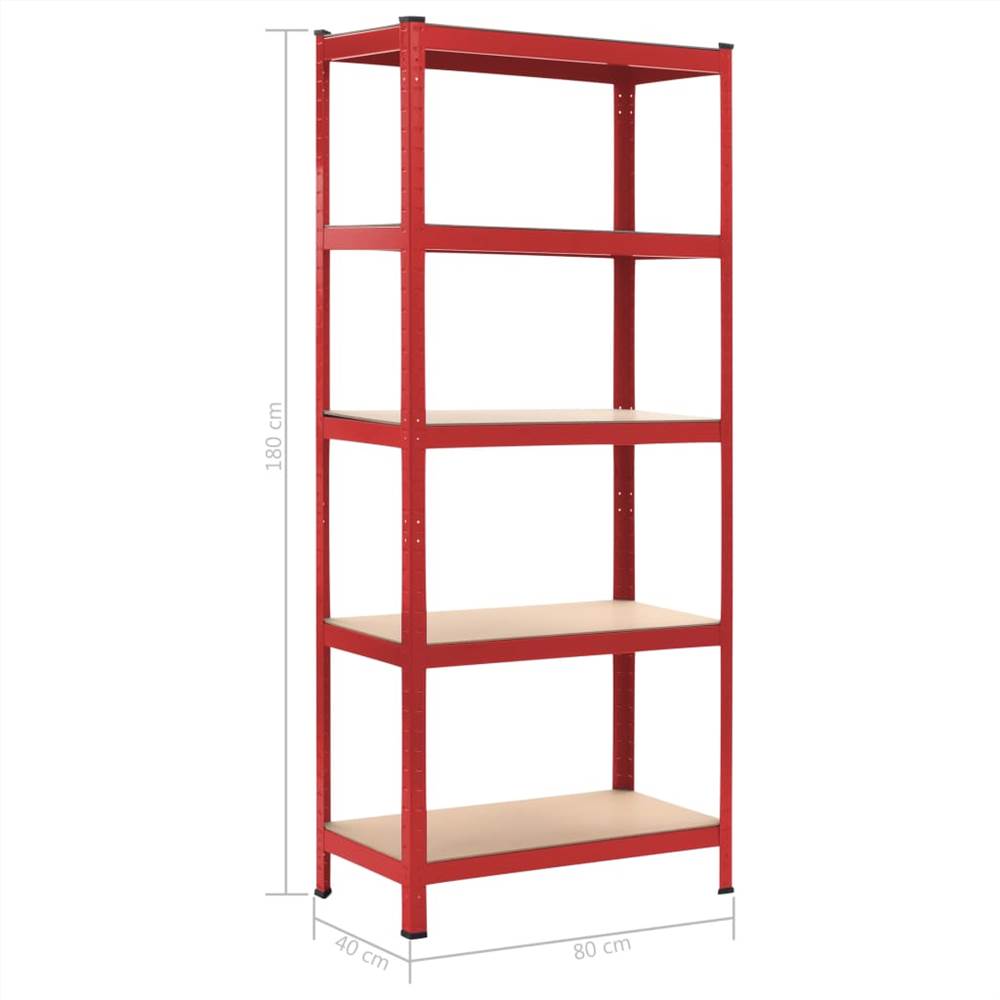 Storage Shelf Red 80x40x180 cm Steel and MDF