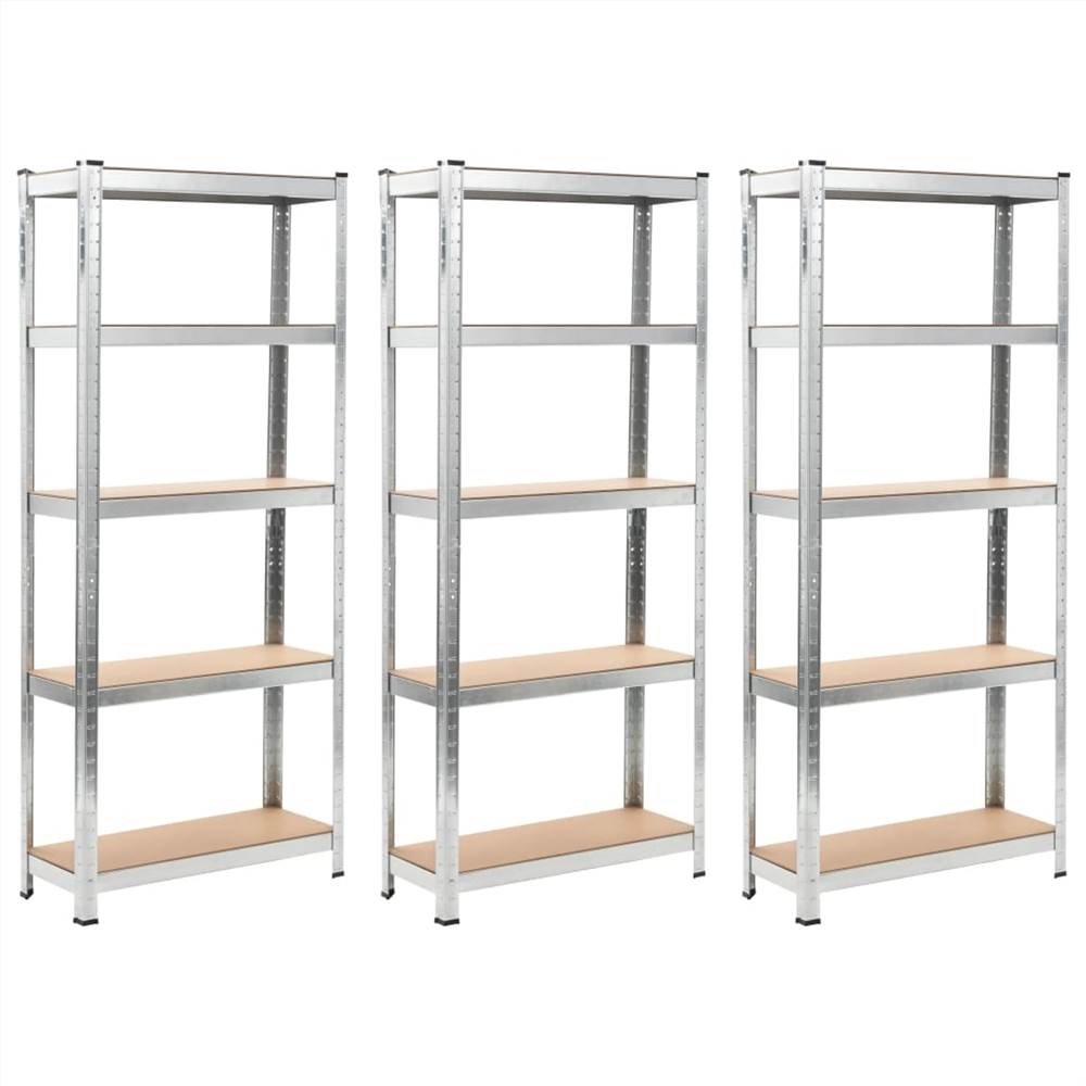 Storage Shelves 3 pcs Silver 75x30x172 cm Steel and MDF