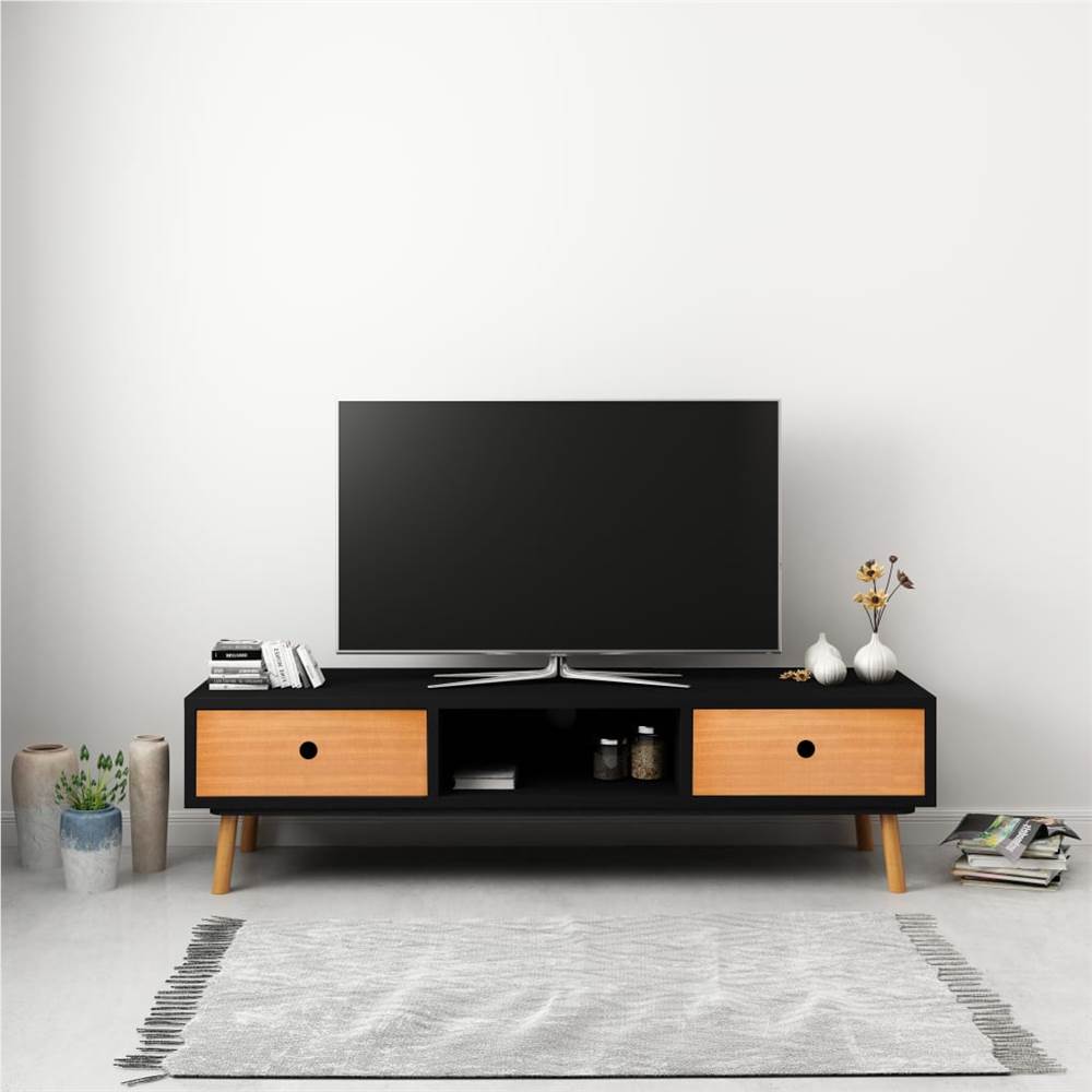 

TV Cabinet Black 120x35x35 cm Solid Pinewood