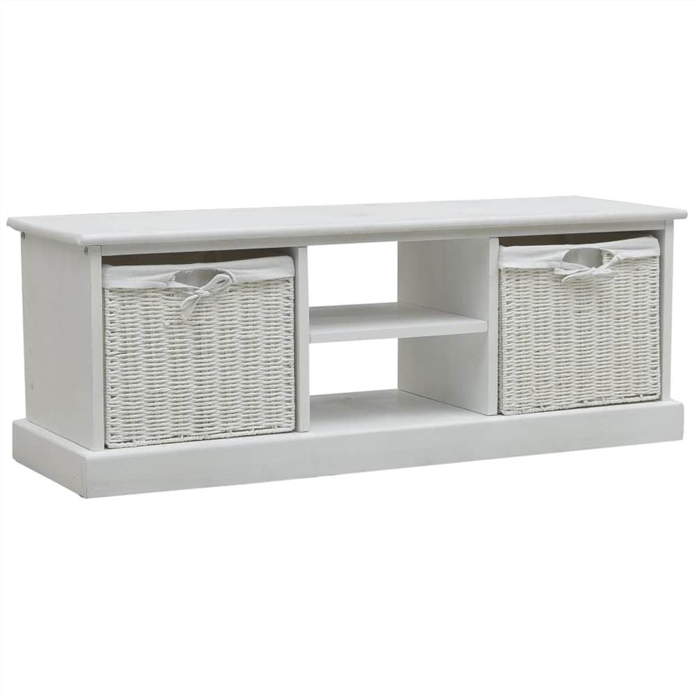 

TV Cabinet with Two Baskets White Wood