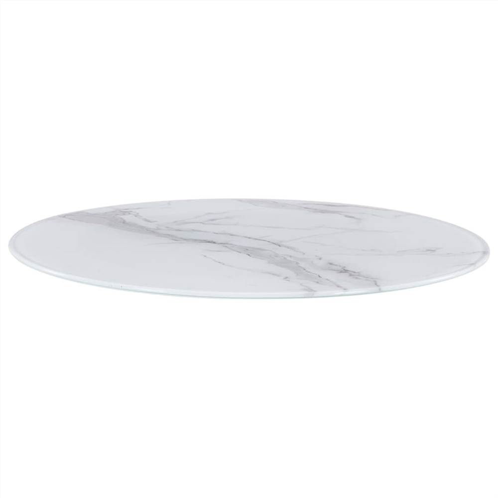 Table Top White Ø50 cm Glass with Marble Texture