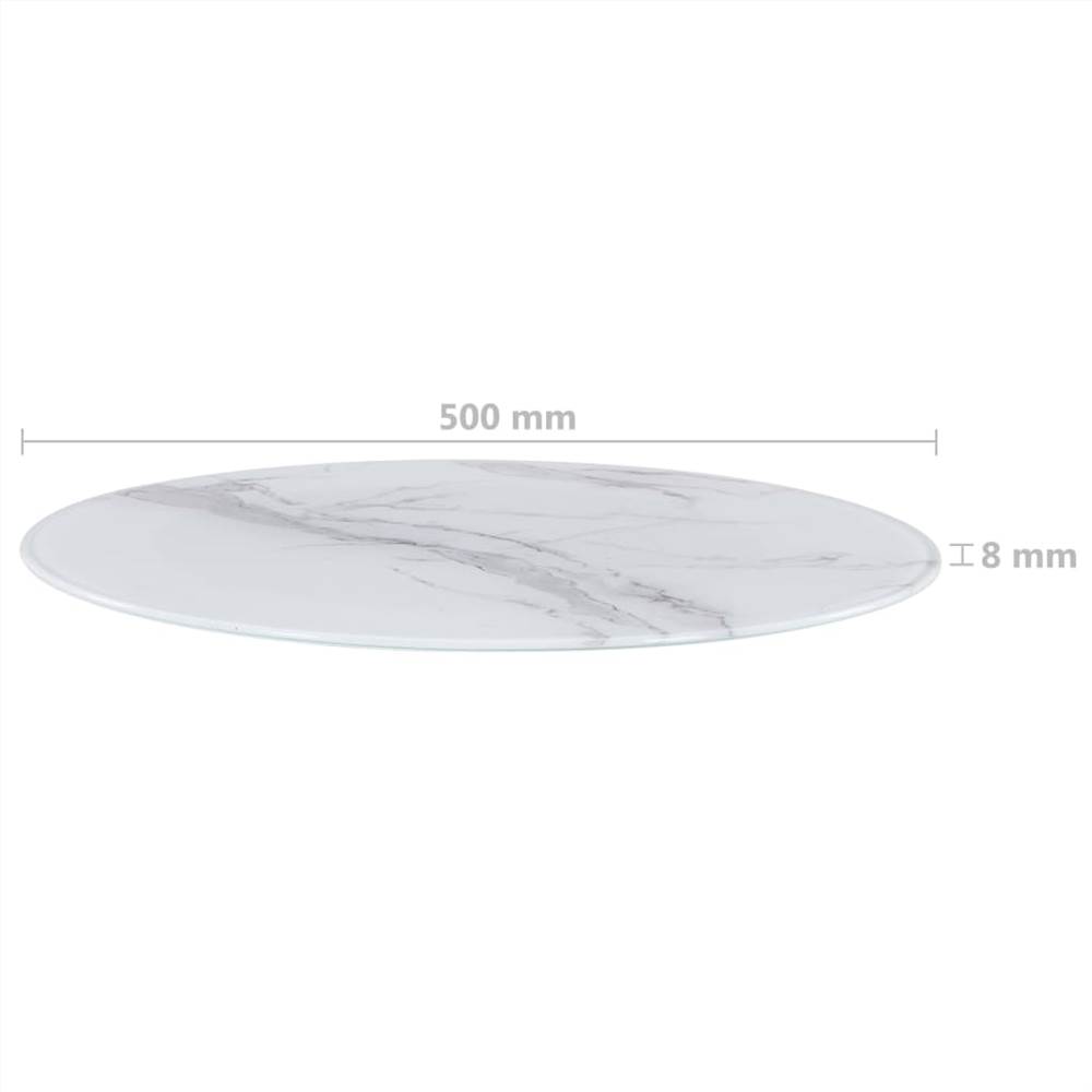 Table Top White Ø50 cm Glass with Marble Texture