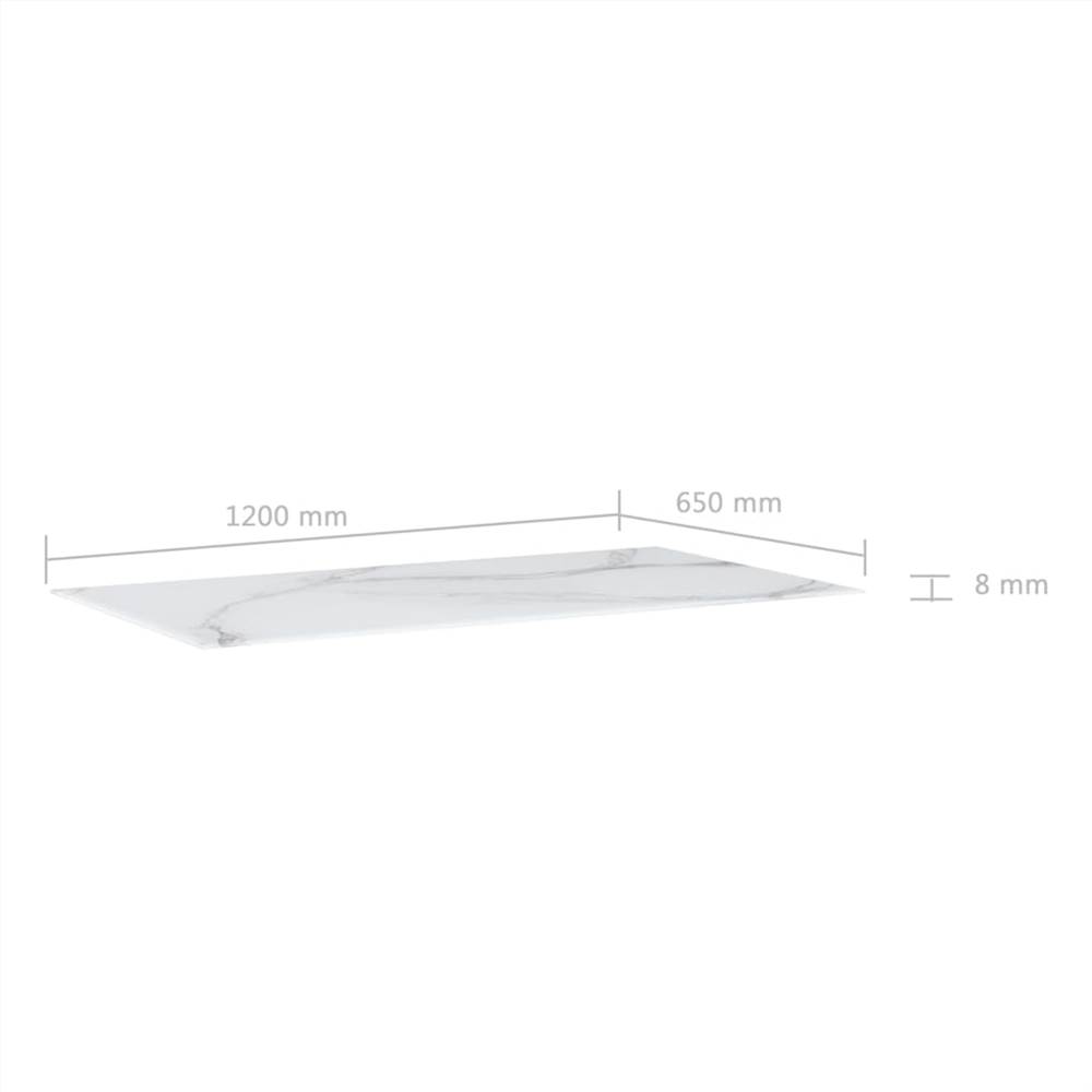 Table Top White Rectangular 120x65 cm Glass with Marble Texture