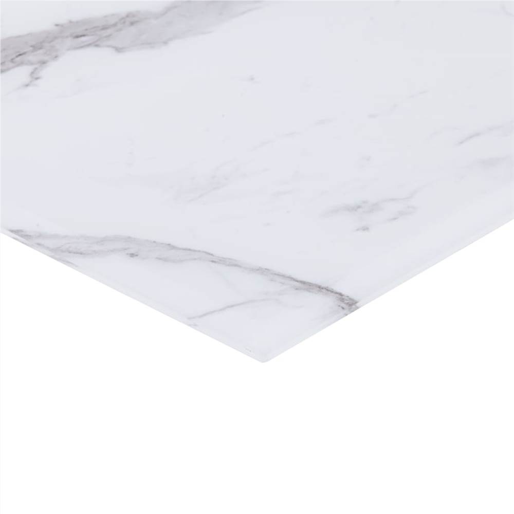 Table Top White Square 70x70 cm Glass with Marble Texture