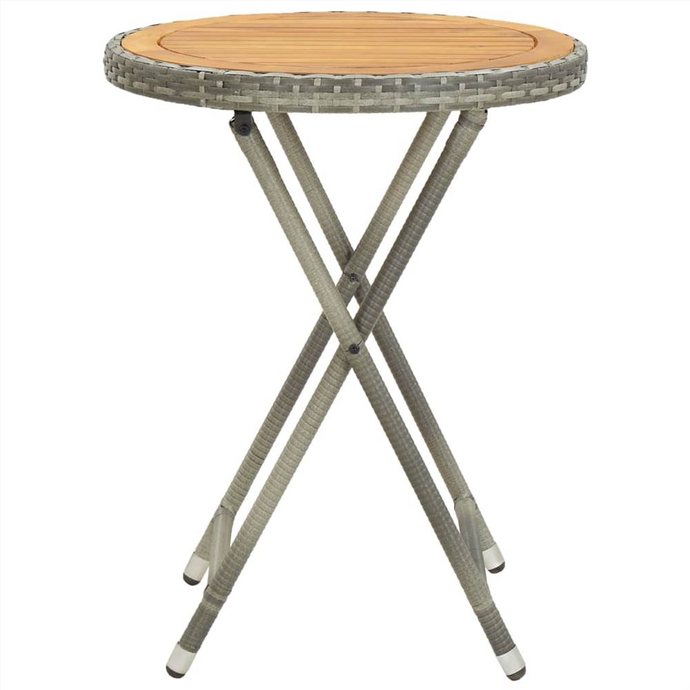 Tea Table Grey 60 cm Poly Rattan and Solid Acacia Wood