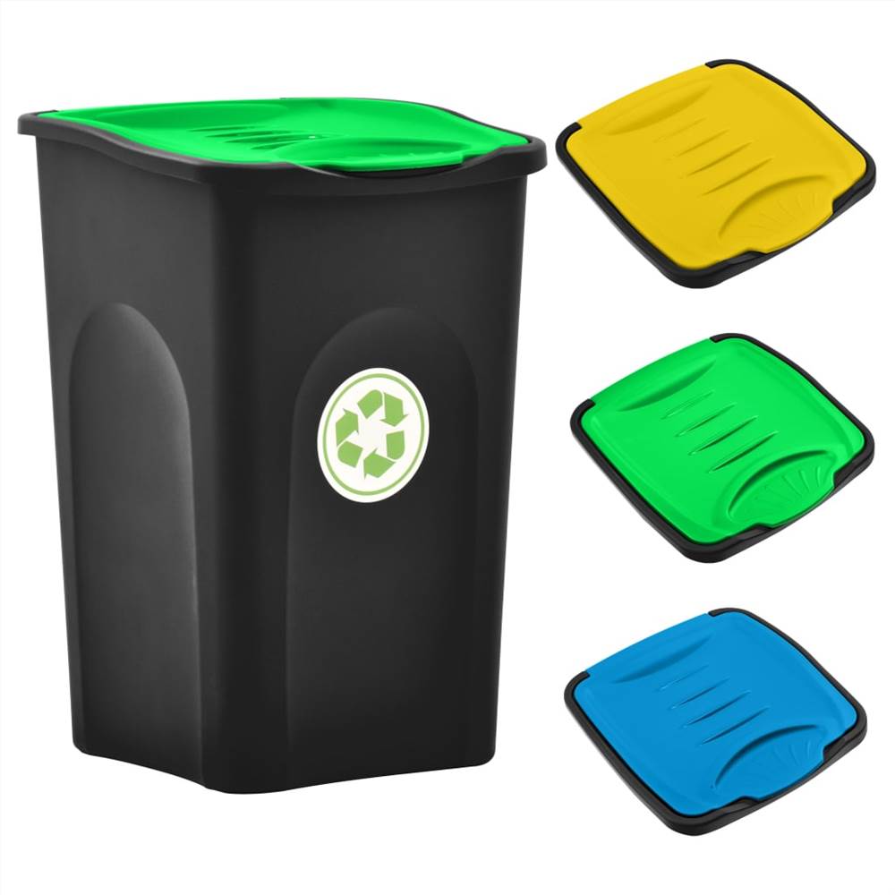 Trash Bin with Hinged Lid 50L Black and Green