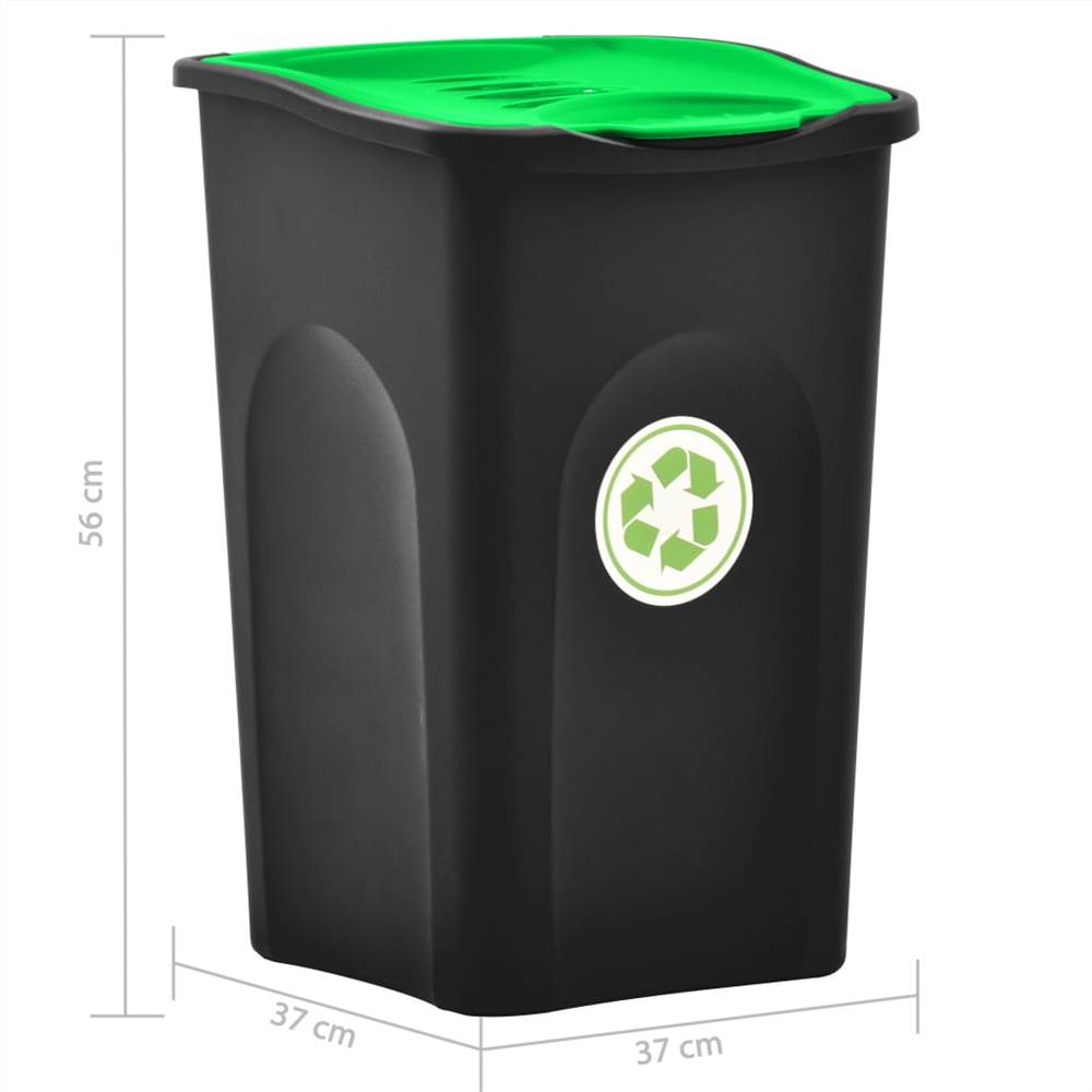 Trash Bin with Hinged Lid 50L Black and Green