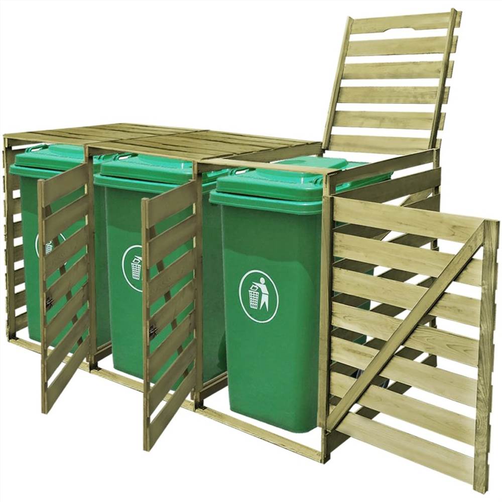 Triple Wheelie Bin Shed 240 L Impregnated Wood