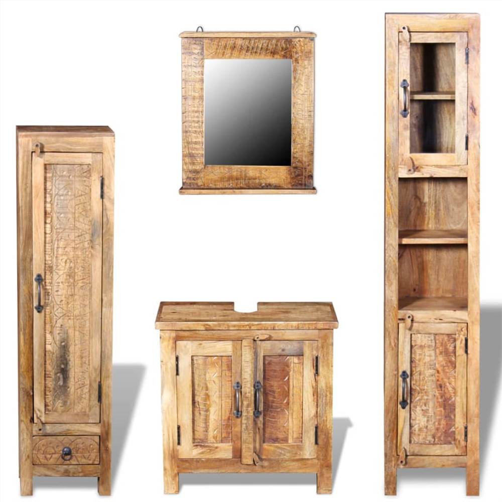 Vanity Cabinet with Mirror and 2 Side Cabinets Solid Mango Wood