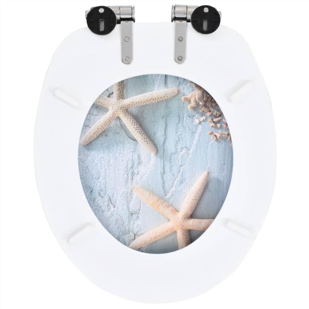 WC Toilet Seat with Soft Close Lid MDF Starfish Design