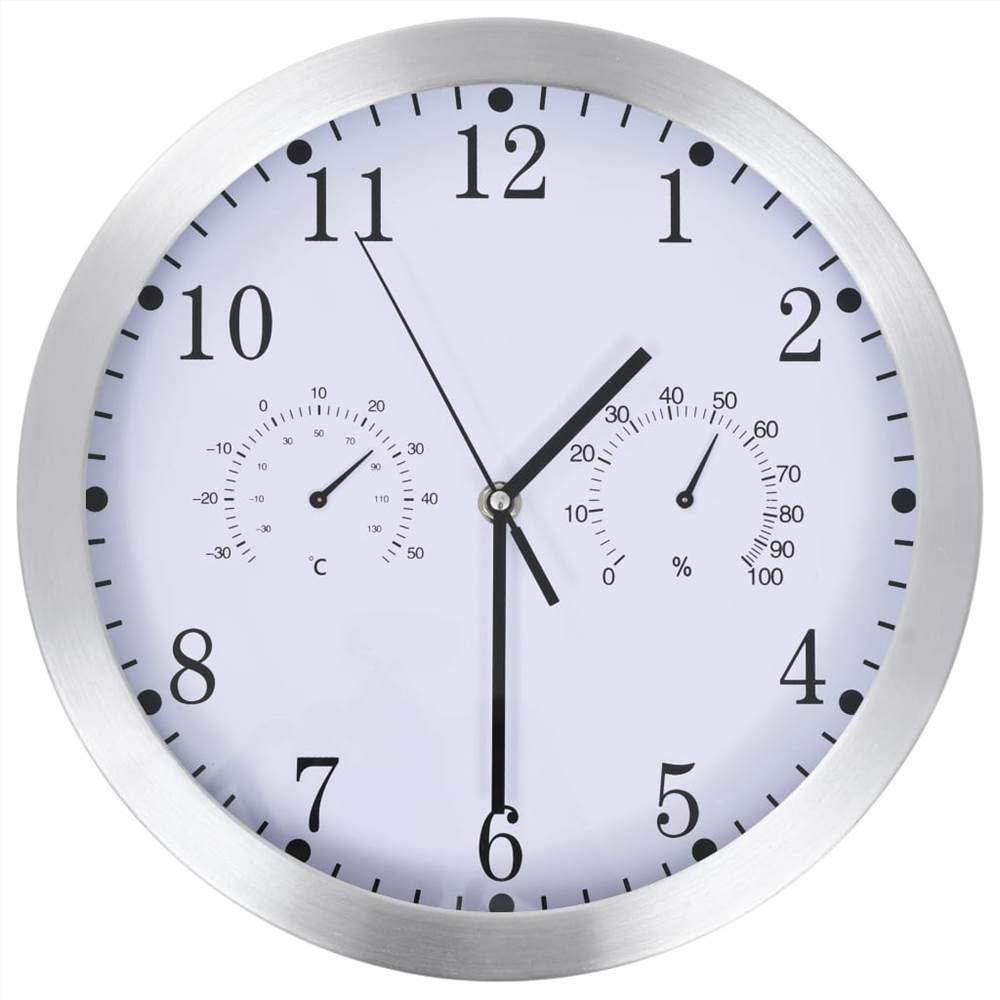 Wall Clock with Quartz Movement Hygrometer Thermometer White