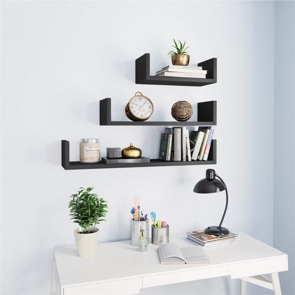 

Wall Display Shelf 3 pcs Grey Chipboard