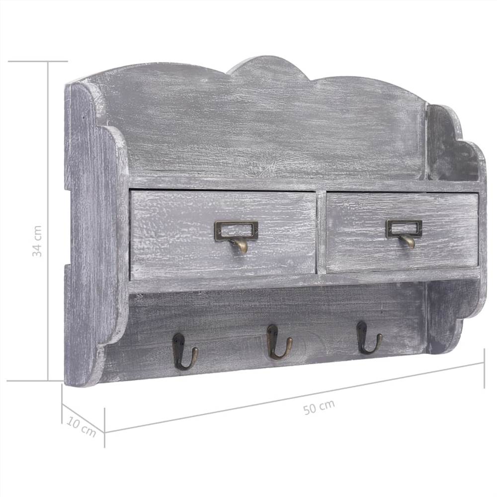 Wall Mounted Coat Rack Grey 50x10x34 cm Wood