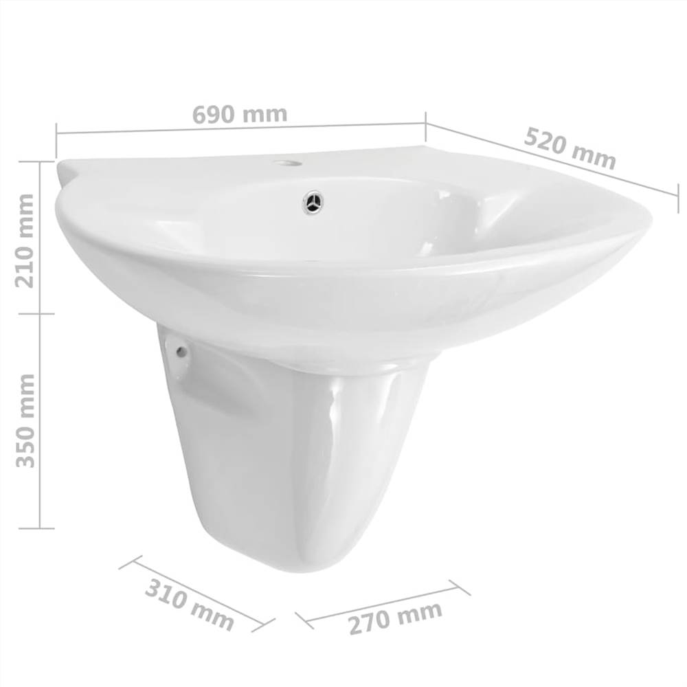 Wall-mounted Basin Ceramic White 690x520x210 mm