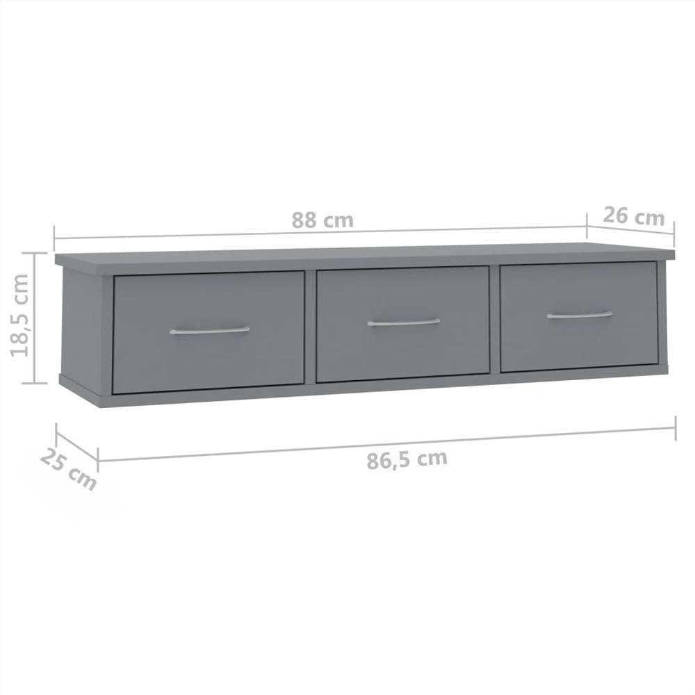 Wall-mounted Drawer Shelf Grey 88x26x18.5 cm Chipboard