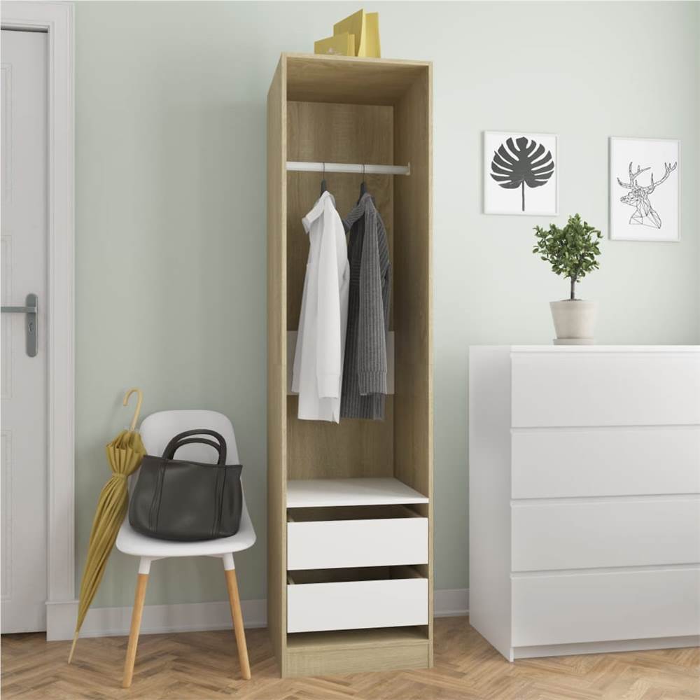 

Wardrobe with Drawers White and Sonoma Oak 50x50x200 cm Chipboard