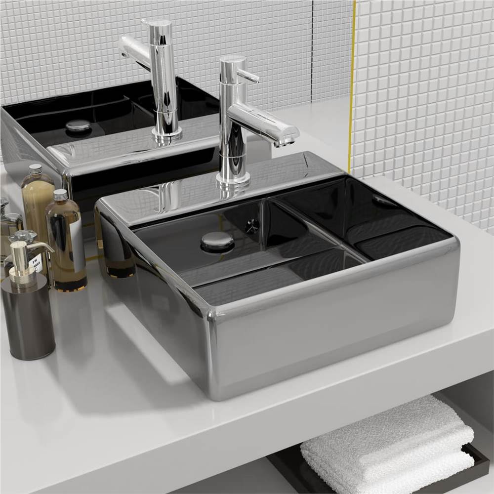 

Wash Basin with Overflow 41x41x15 cm Ceramic Silver