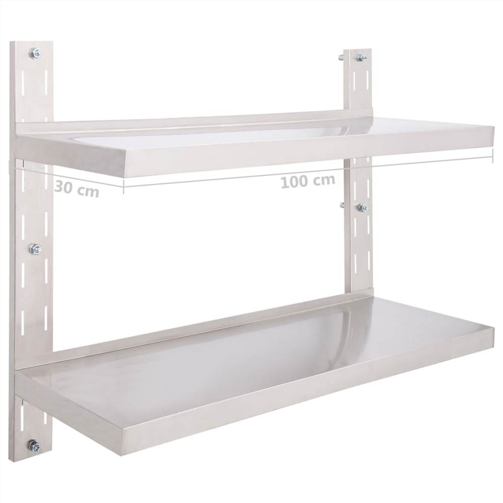 2-Tier Floating Wall Shelf Stainless Steel 100x30 cm