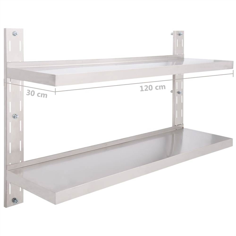 2-Tier Floating Wall Shelf Stainless Steel 120x30 cm