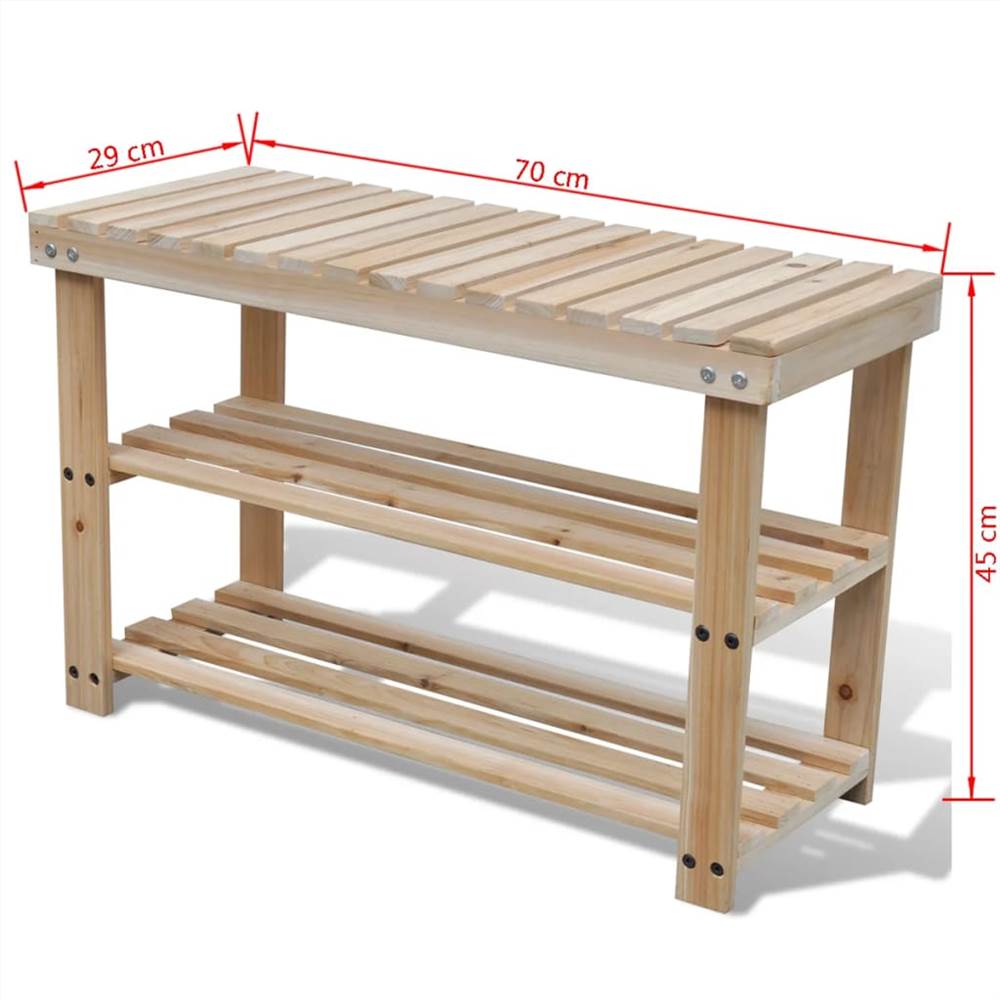 2-in-1 Shoe Rack with Bench Top Solid Fir Wood