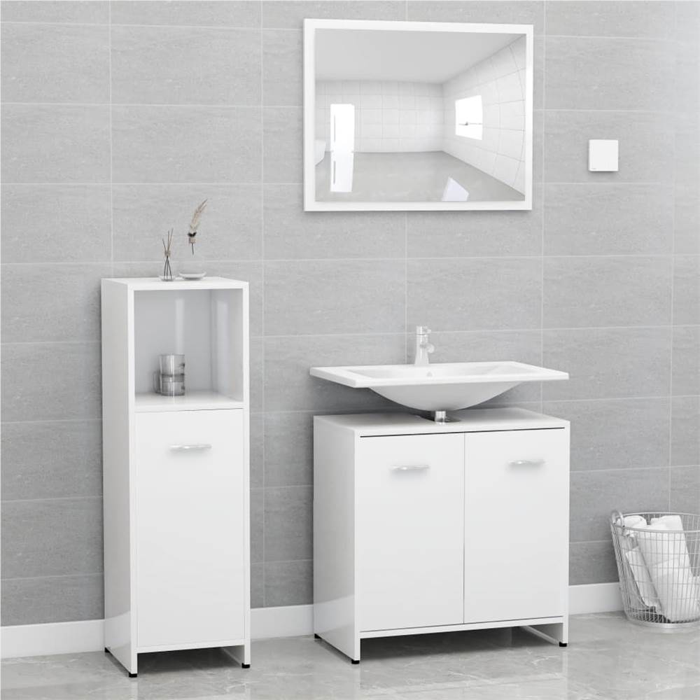 

3 Piece Bathroom Furniture Set High Gloss White Chipboard
