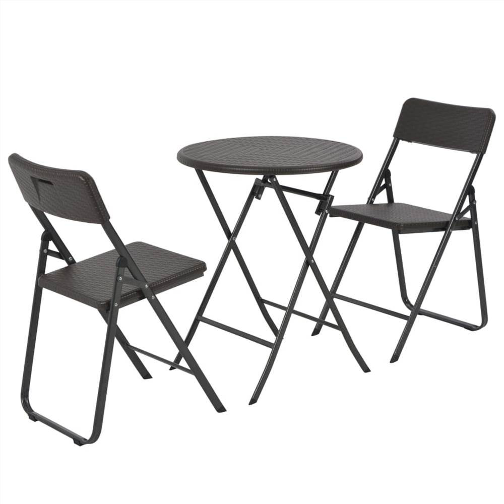 

3 Piece Folding Bistro Set HDPE Brown Rattan Look