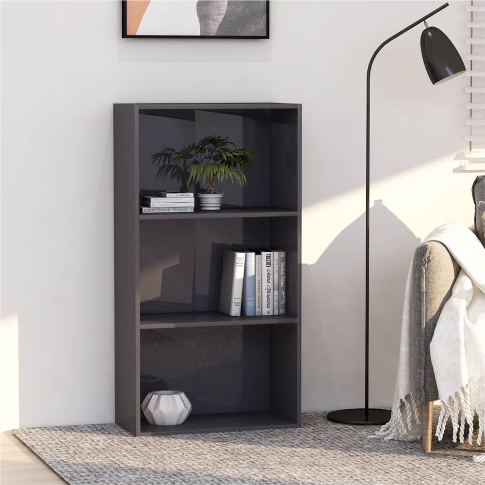 

3-Tier Book Cabinet High Gloss Grey 60x30x114 cm Chipboard