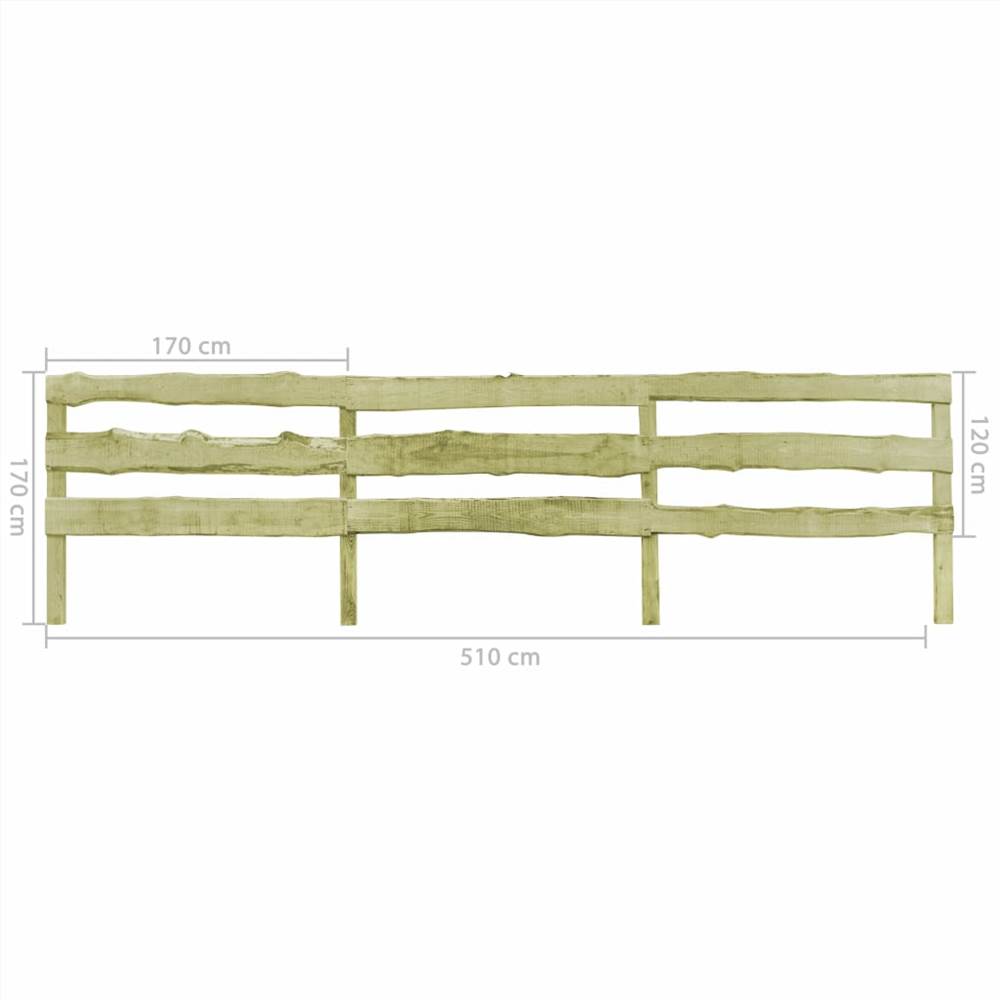 3 pcs 3-Rail Garden Fences Impregnated Pinewood 510x120 cm