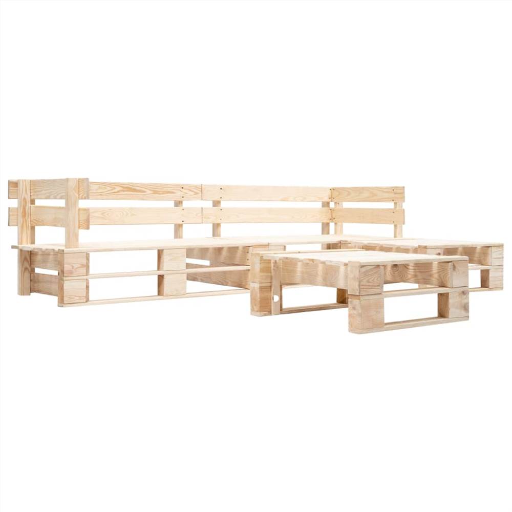 4 Piece Garden Pallet Lounge Set Natural Wood