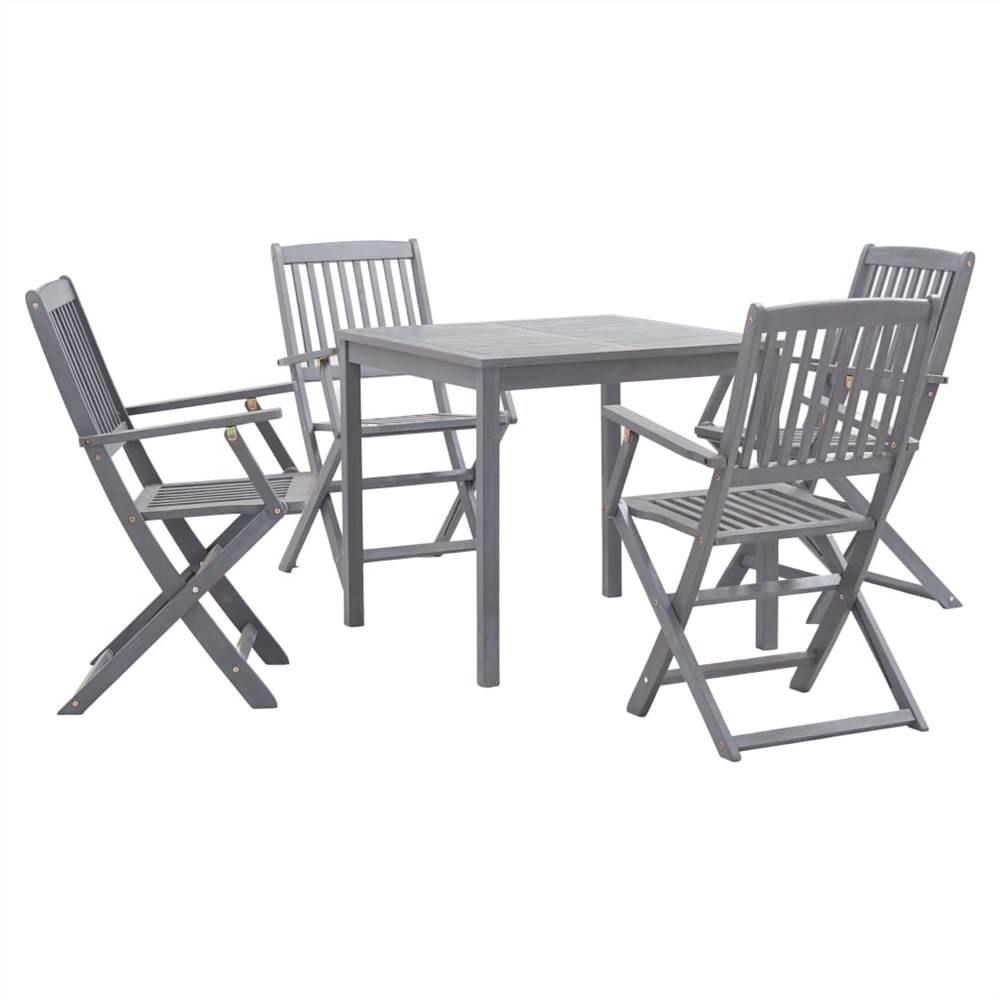 

5 Piece Garden Dining Set Solid Acacia Wood Grey