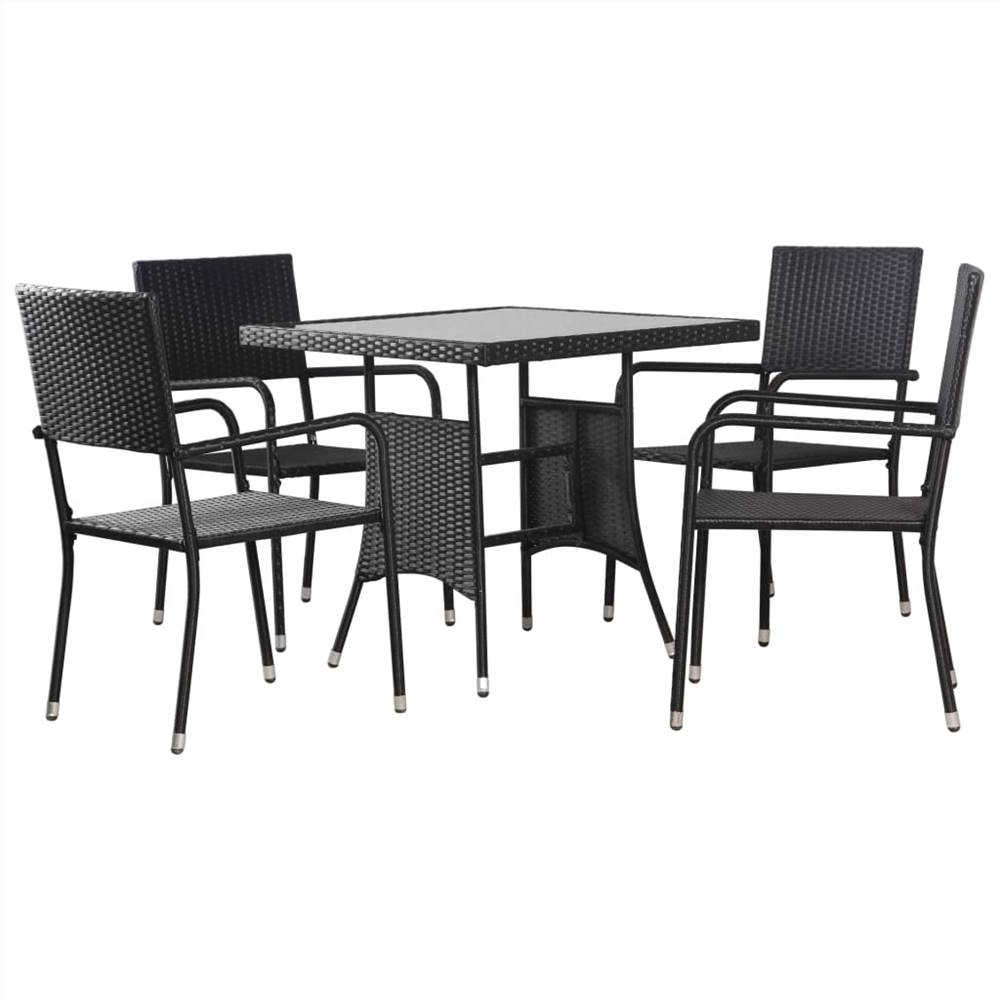 

5 Piece Outdoor Dining Set Poly Rattan Black