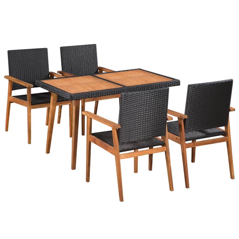 

5 Piece Outdoor Dining Set Poly Rattan Black and Brown