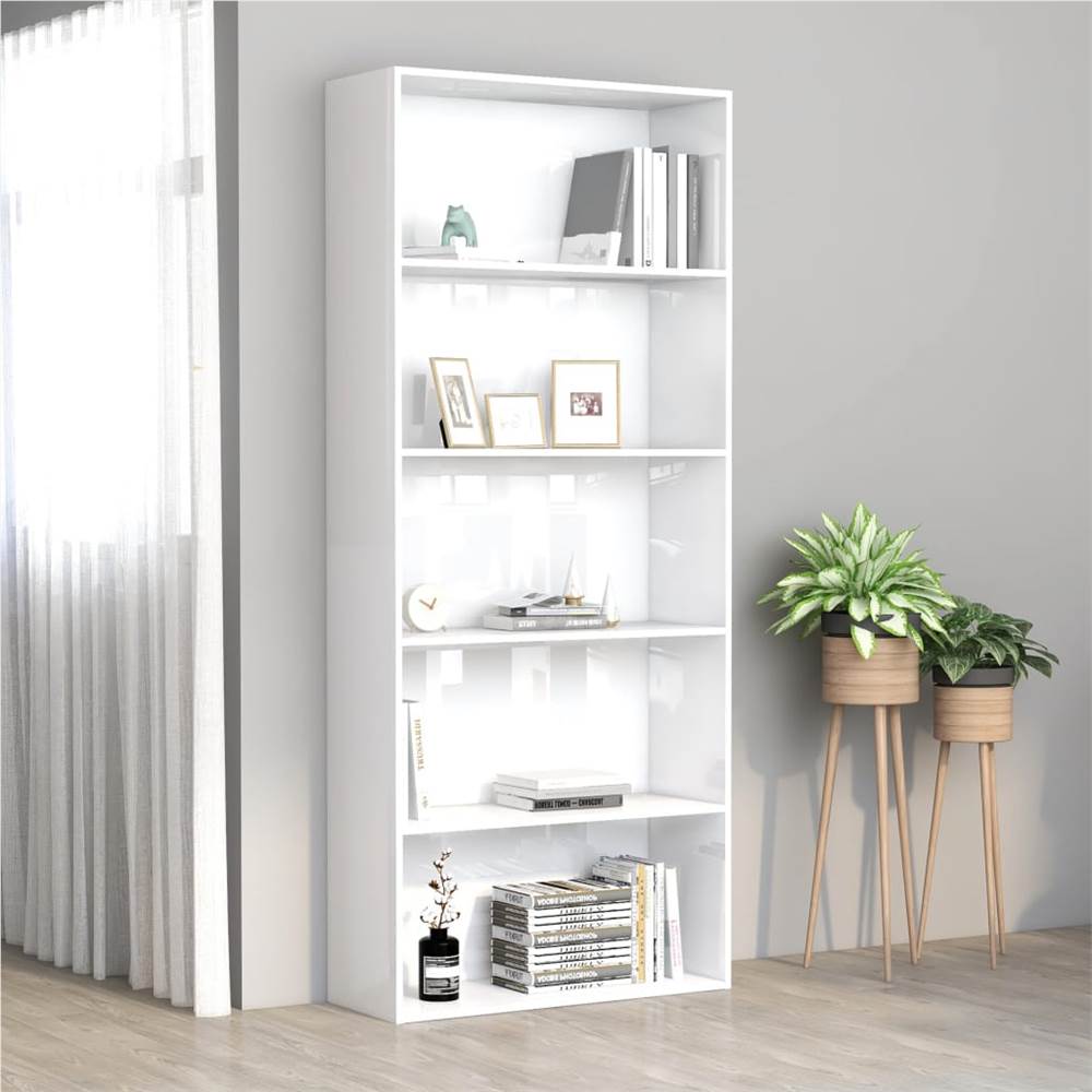 

5-Tier Book Cabinet High Gloss White 80x30x189 cm Chipboard