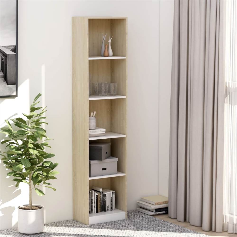 

5-Tier Book Cabinet White and Sonoma Oak 40x24x175 cm Chipboard