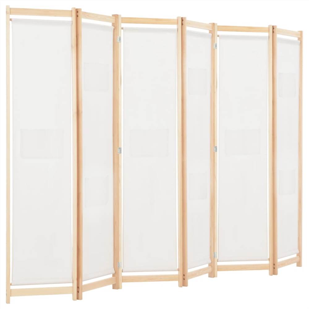 6-Panel Room Divider Cream 240x170x4 cm Fabric