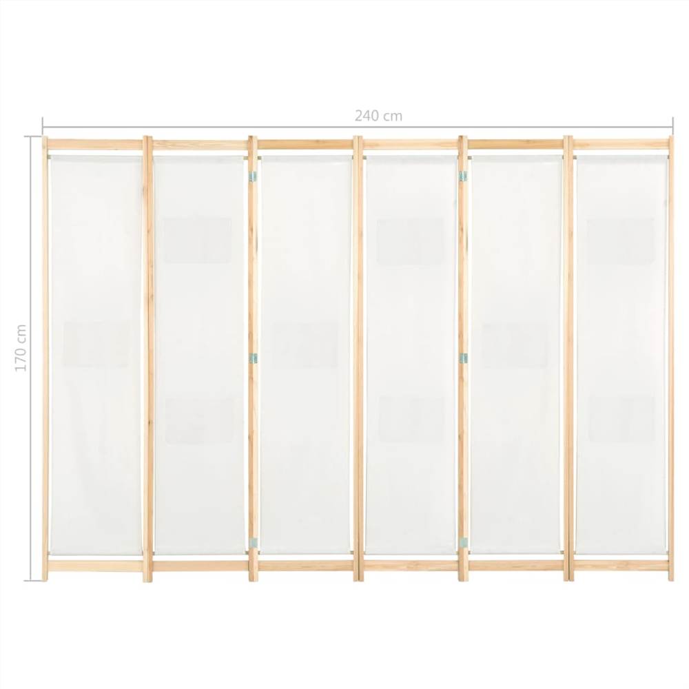 6-Panel Room Divider Cream 240x170x4 cm Fabric