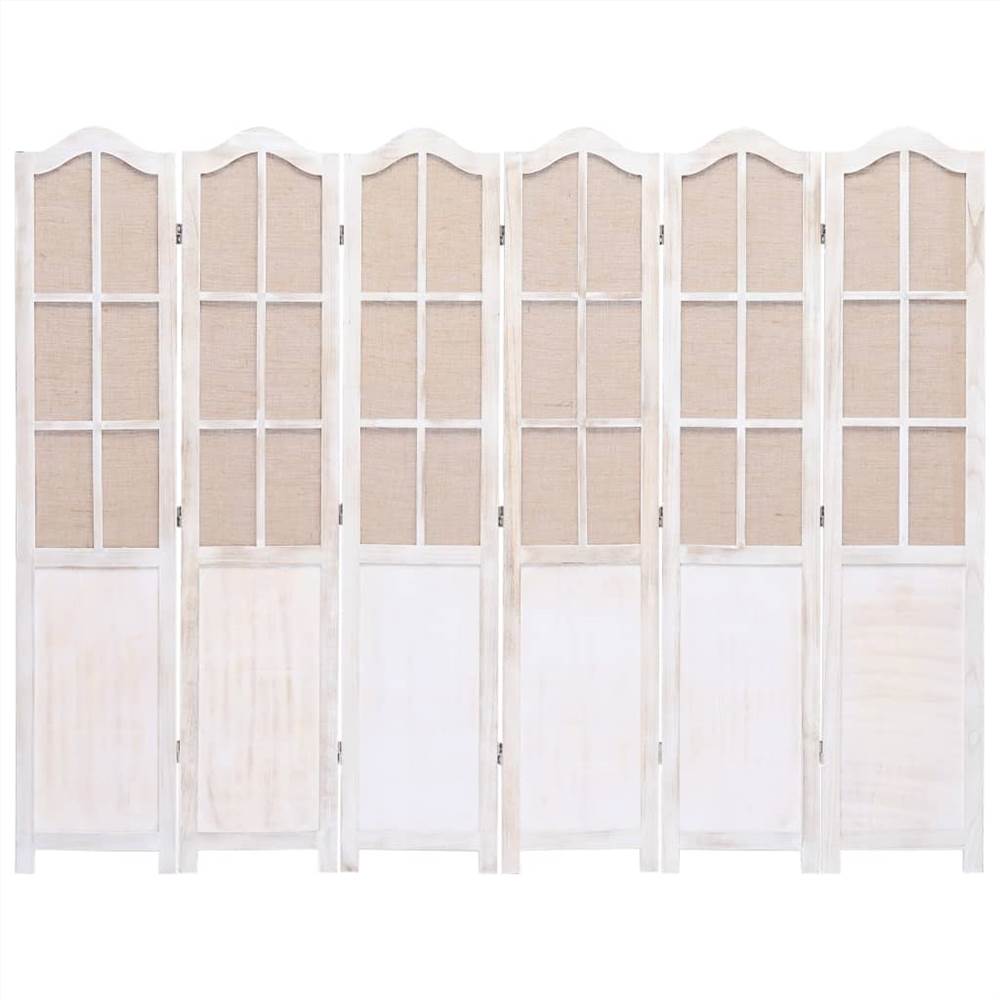 6Panel Room Divider White 210x165 cm Fabric