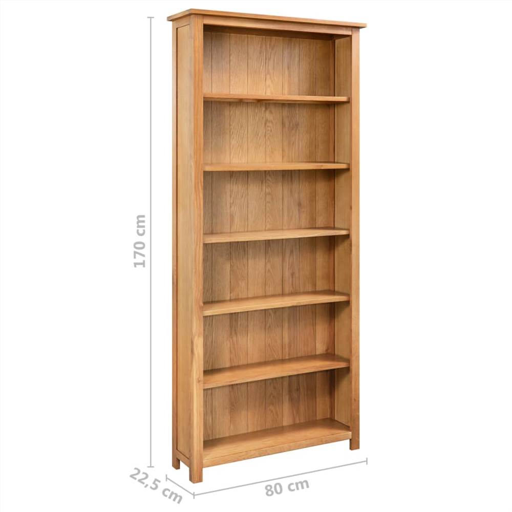 6-Tier Bookcase 80x22.5x170 cm Solid Oak Wood