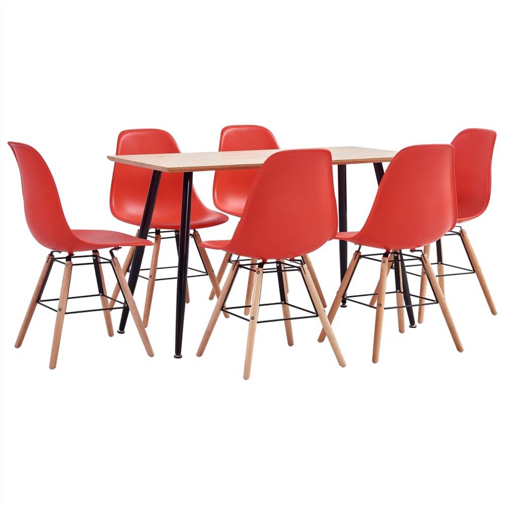 

7 Piece Dining Set Plastic Red