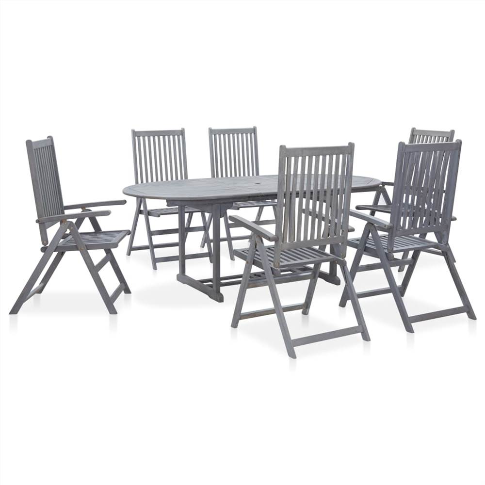 

7 Piece Outdoor Dining Set Solid Acacia Wood Grey