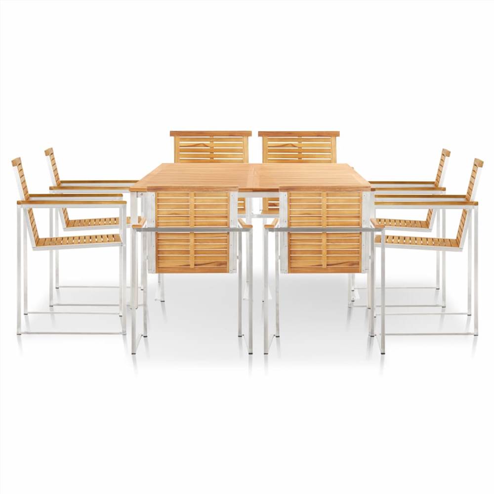 

9 Piece Garden Dining Set Solid Teak Wood and Stainless Steel